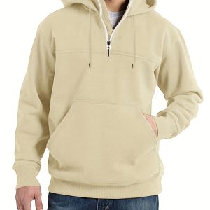 Men's New Knitted Casual Hooded Sweatshirt - Spring and Autumn Trendy Top | Suitable as a Gift - Quarter Zip - Regular Fit - Long Sleeve - Solid Color