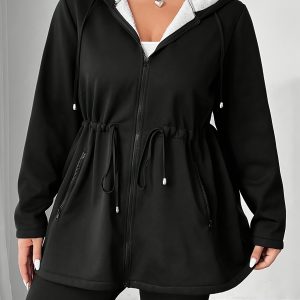 Plus Size - Plus Size - Plus Size - Plus Size, Women'S Plus Size Winter Hooded Coat - Elegant Long Jacket with Front Zipper Closure, Non-Stretchy Fabric, H-Line Silhouette for Cold Weather - Formal & Everyday Outerwear (Black) - Easy-Care Winter Clothing, Ladies Winter Coats, Seasonal Fashion, Classic Design, Durable Construction, Office Wear, Cold Weather Gear, Hooded Design, Cozy Lining, Professional Women, Thick, Winter Coat, Women Plus Size, Plus Size Winter Jacket, Winter Jacket