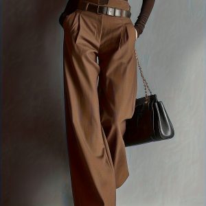 Women'S Dark Brown High-Waisted Wide-Leg Pants ( Not Included) Summer Solstice