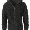 Casual Hooded Winter Jacket | Men’S Solid Color Full-Zip Hoodie with Striped Pattern, Regular Fit, Suitable for Daily & Casual Wear