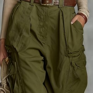 Women's Heavy-Duty Pants with Cuffed Ankle - Solid Color Trousers, Machine Washable All-Season Casual Wear for Professional, Outdoor & Everyday Use - Non-Stretch Workwear (No Elastic)